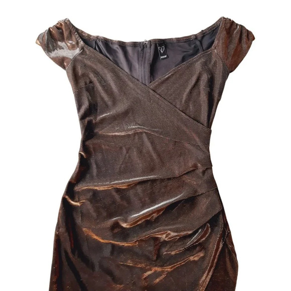 Windsor Bronze / Copper Shiny Midi Dress with Slit in Size Small - Picture 3 of 8